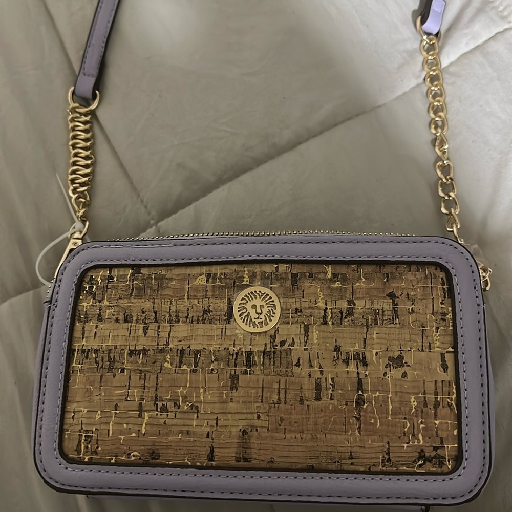 Boho Relove: Ann Klein pink+Gold Cork Camera Crossbody  NWOT
